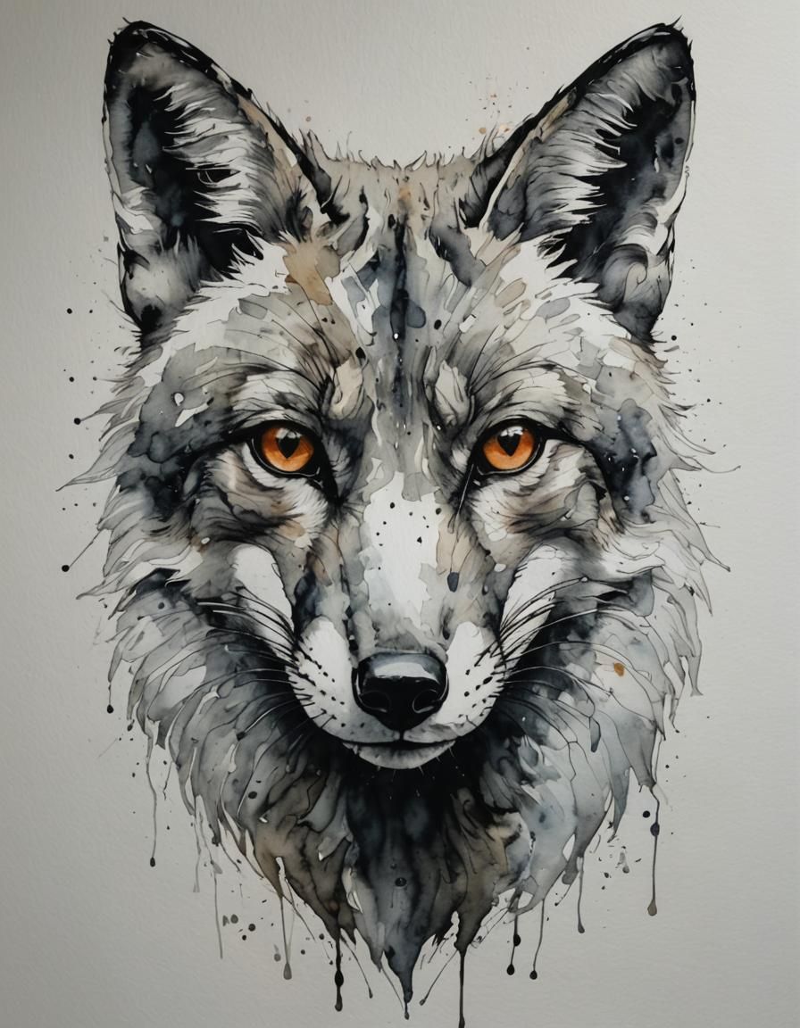 Fox Portrait in Gouache and Watercolor Style