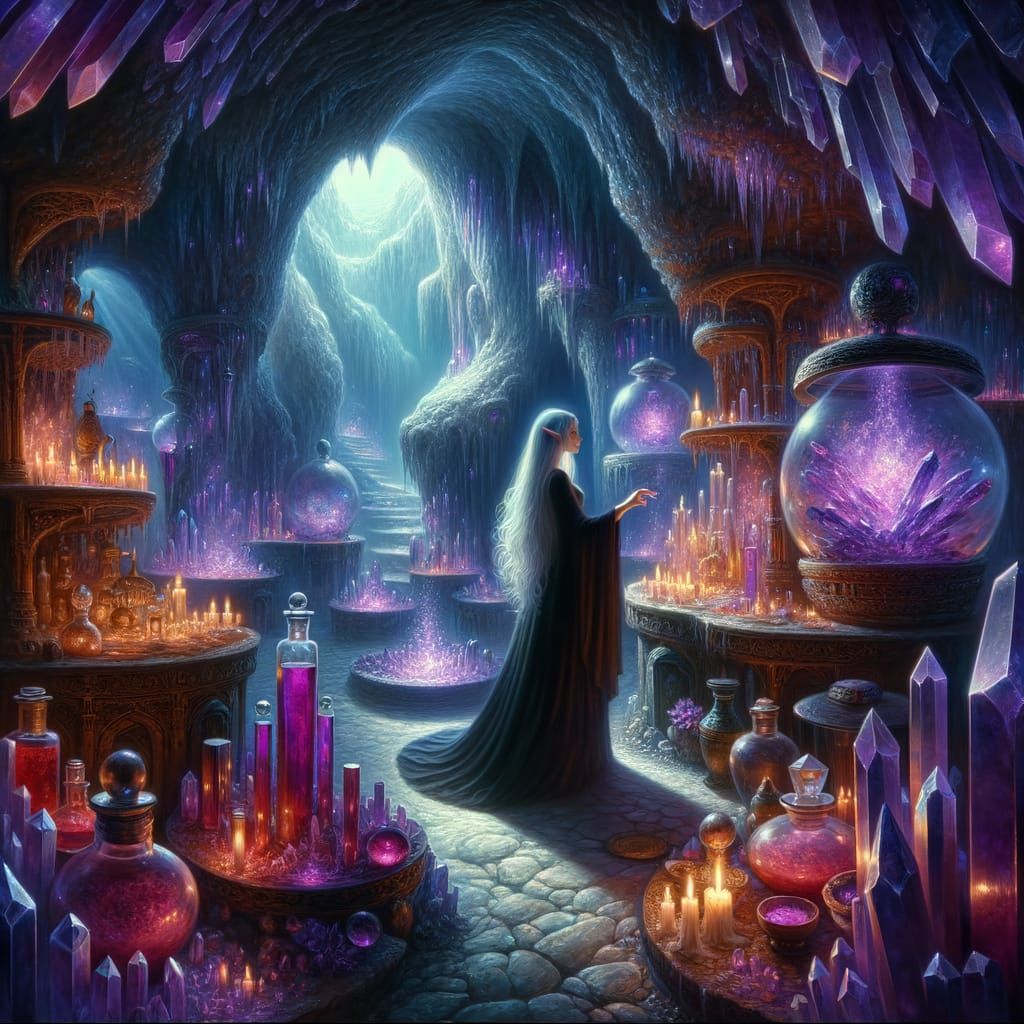 Elven Witch's Lair in Glowing Geode Crystal Cave