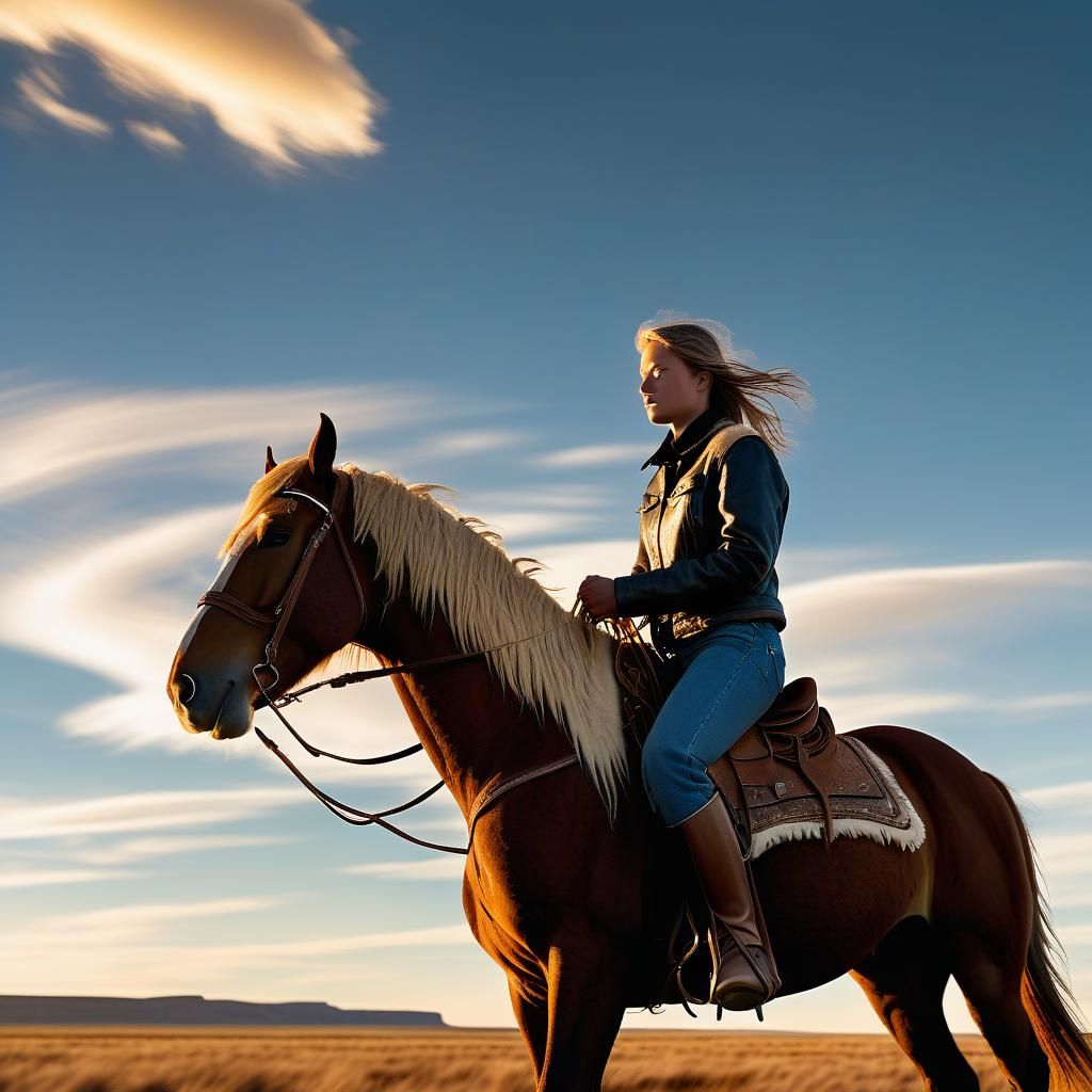 Western Horseback Rider on Open Plain