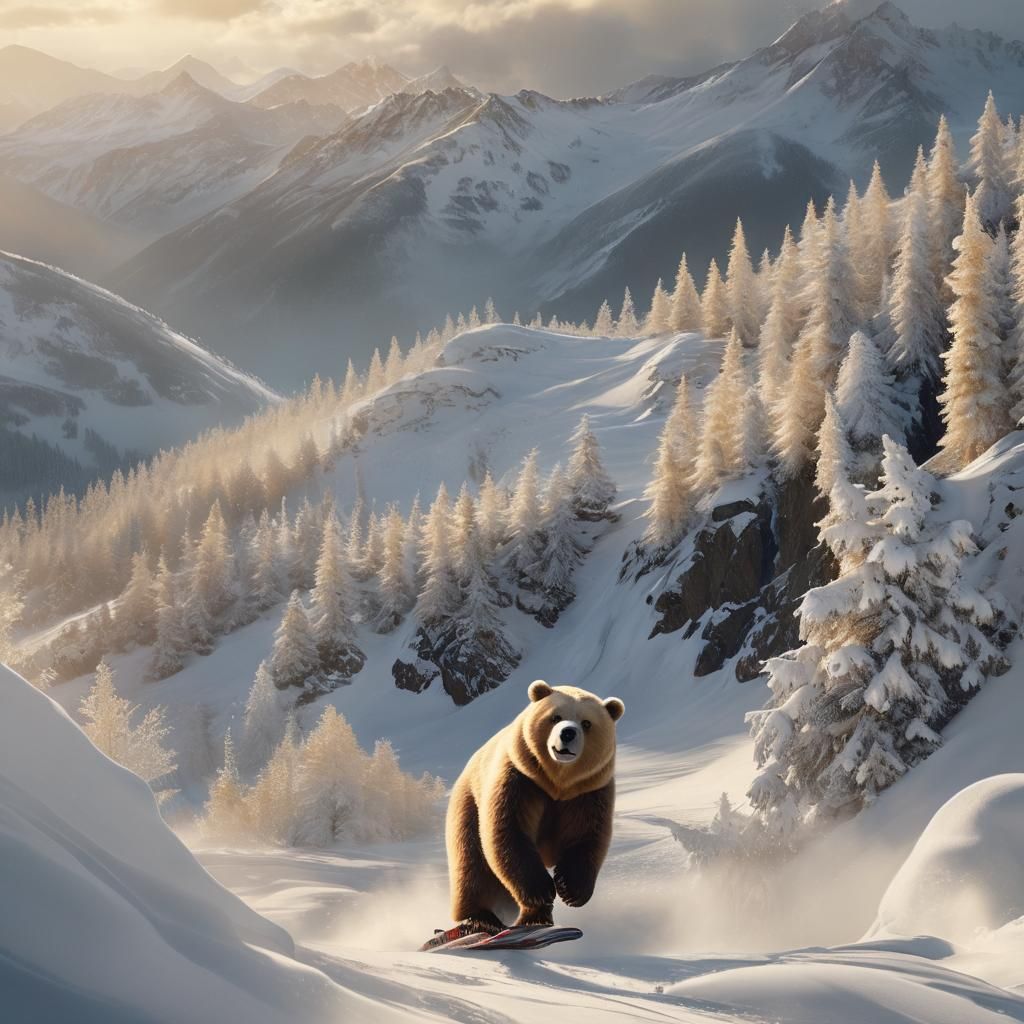 Teddy Bear Skiing Down Mountain in Epic Style