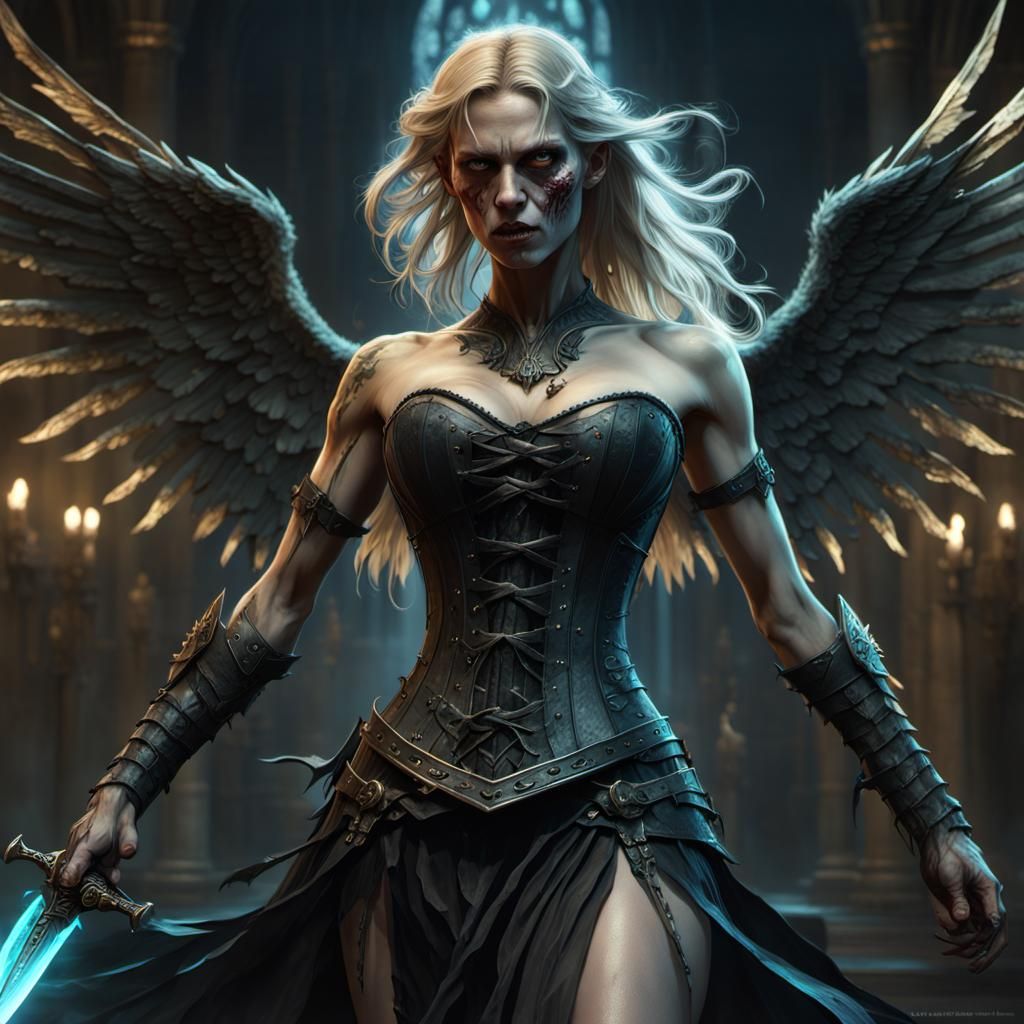 Angel Zombie Woman with Sword: Dark Fantasy Art