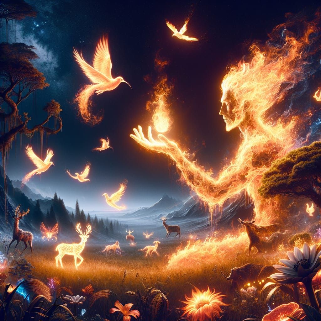 Deity of Fire Shaping a World of Flames