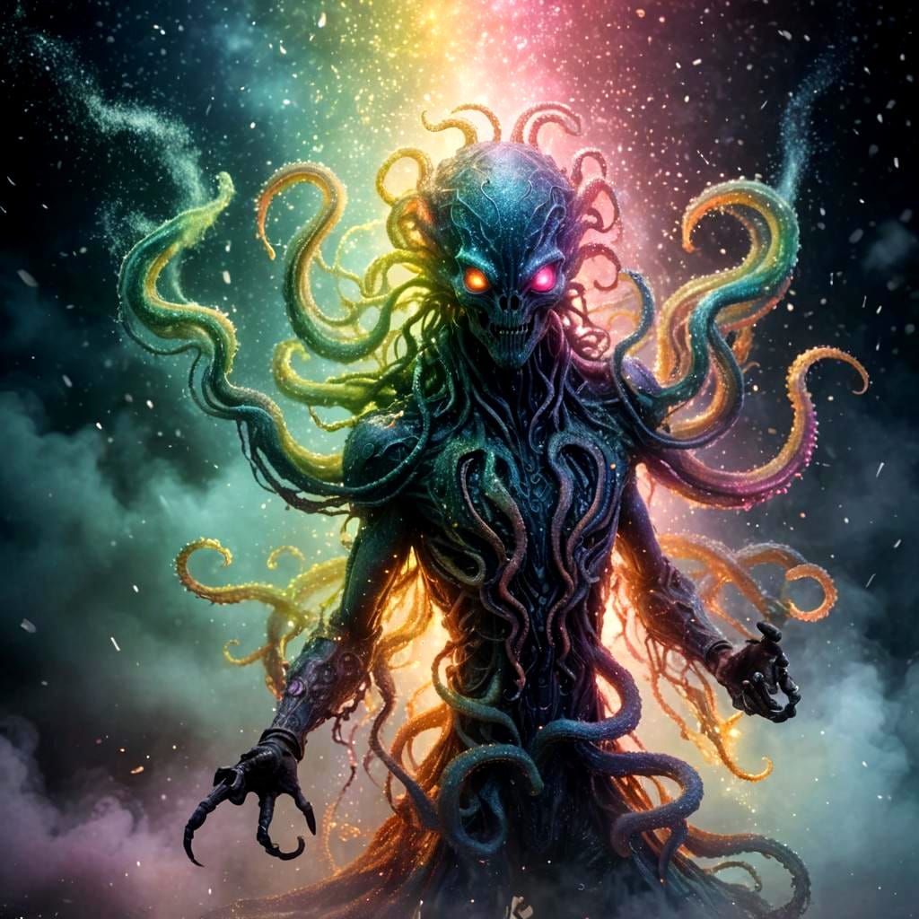 Magical mystical multicolored dust particles forming a human...