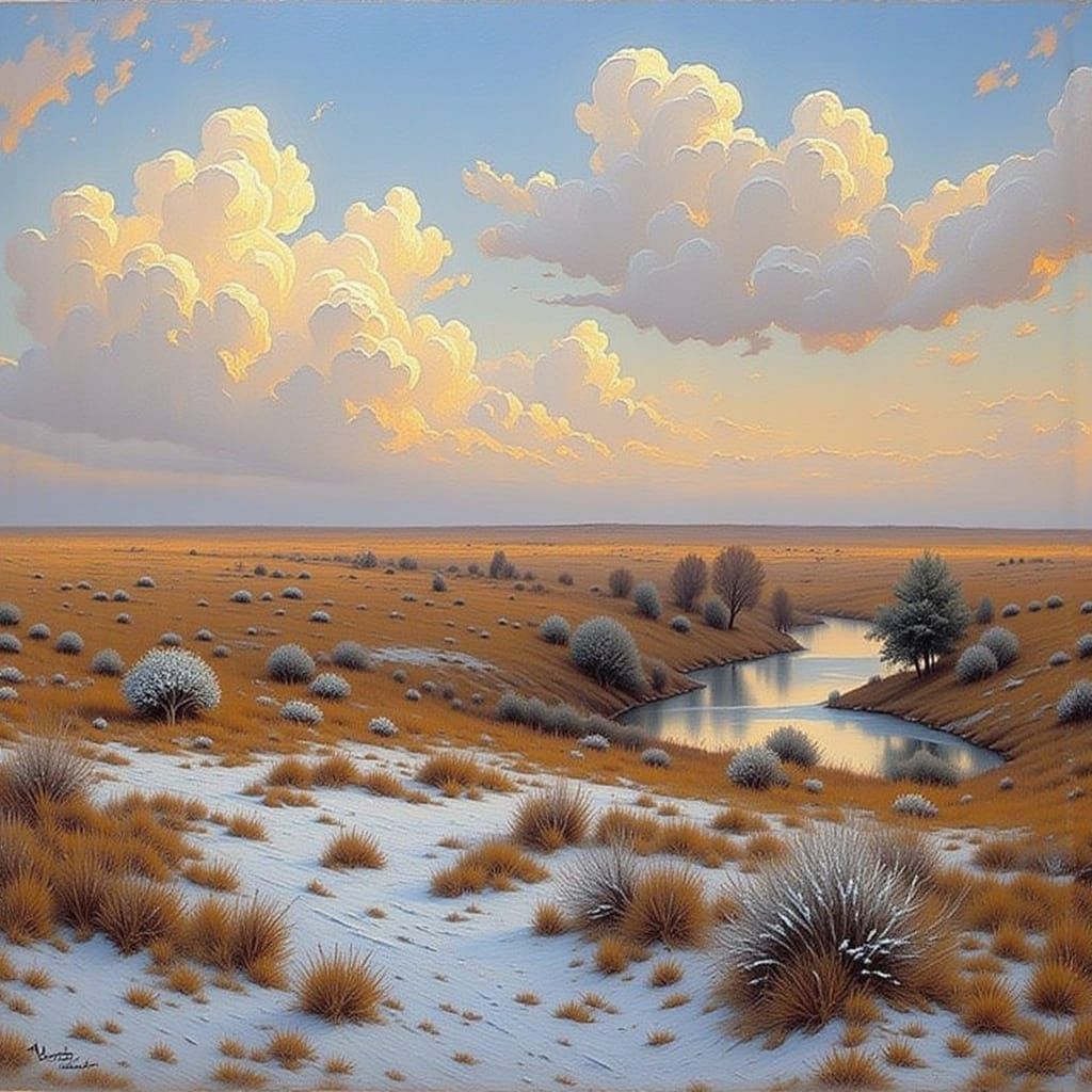 Winter Prairie Landscape in Impasto 3D Style