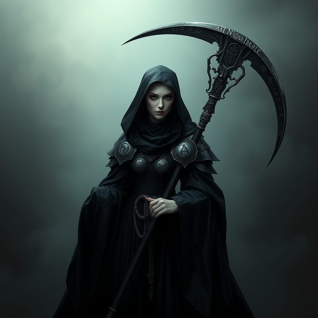 Female Handmaiden of Death with Scythe