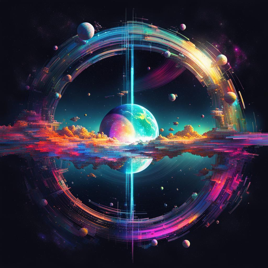 Cosmic Fusion in Glitch Art Style