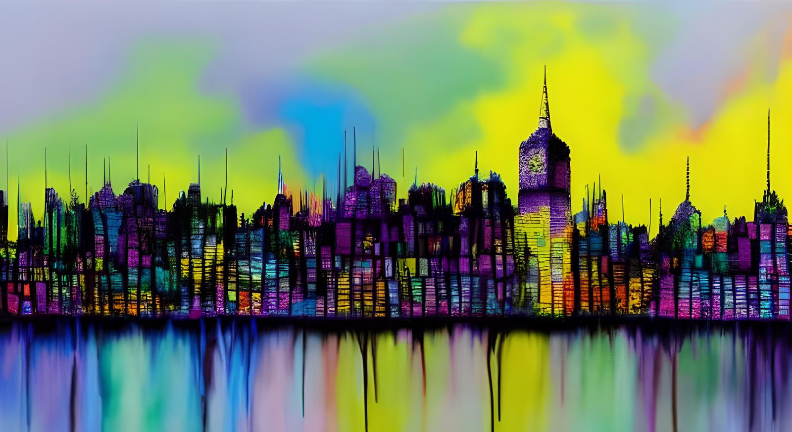 Urban landscape. fractal, Rothko style, iridescence, Mosaic,...