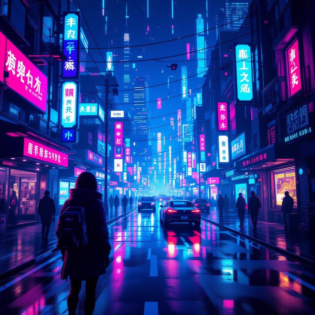 Futuristic Neon Cityscape in Digital Art Style
