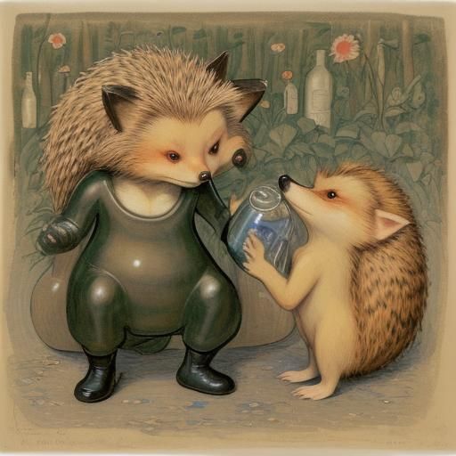 Hedgehog Attack in Style of Barlach and Mondrian