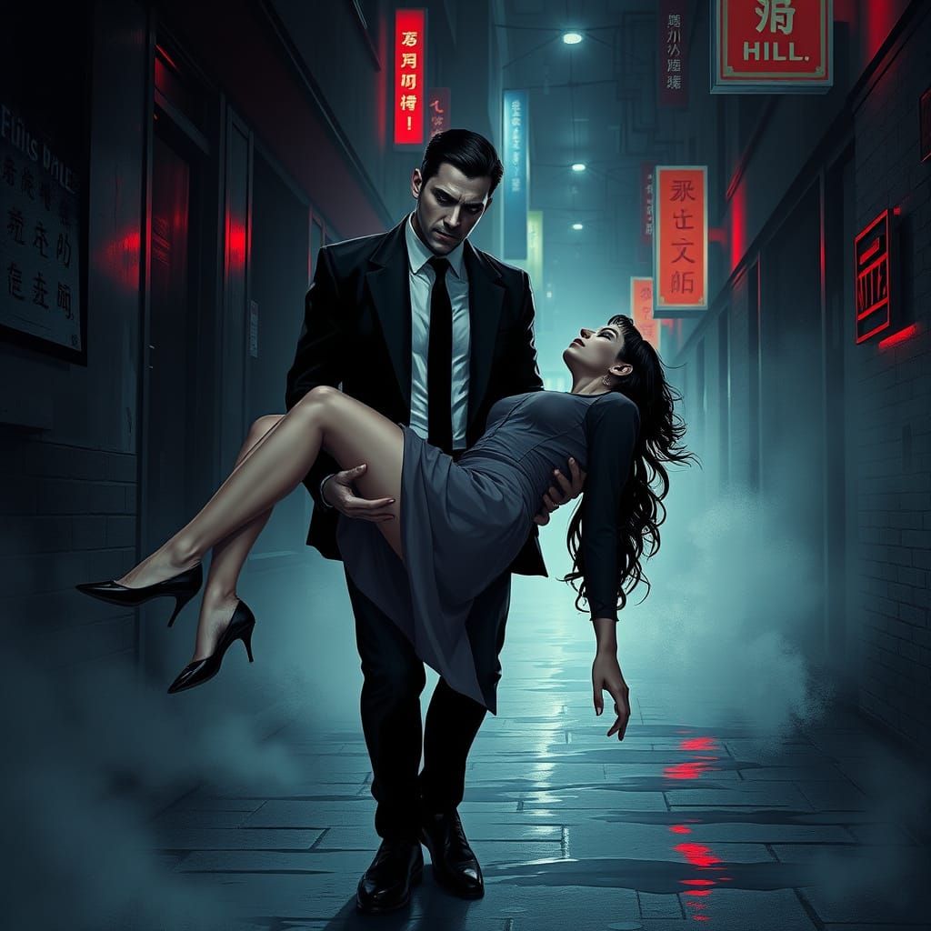 Modern Vampire in Dark Alleyway, Inspired by Gothic Romantic...