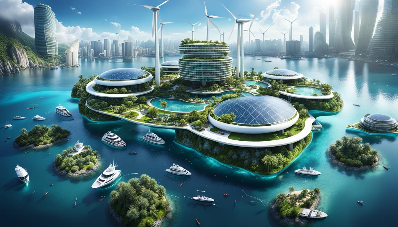 Futuristic Floating Island Architecture with Sustainable Des...