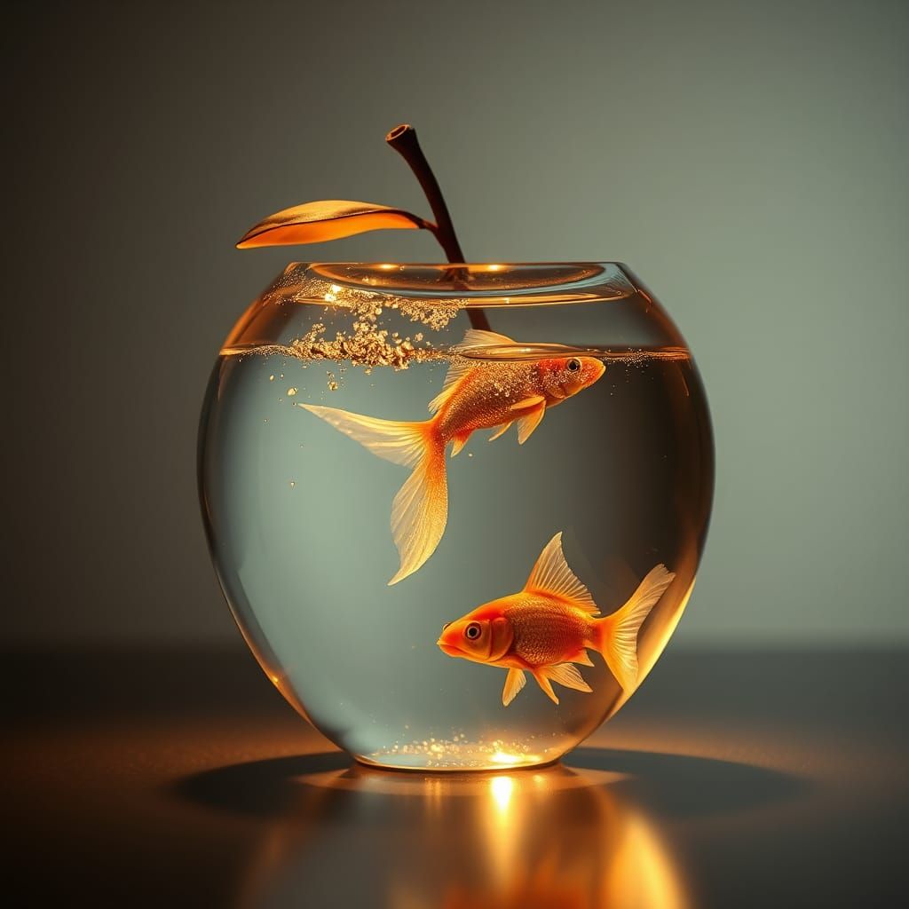 Glass Apple Goldfish in Serene Lighting