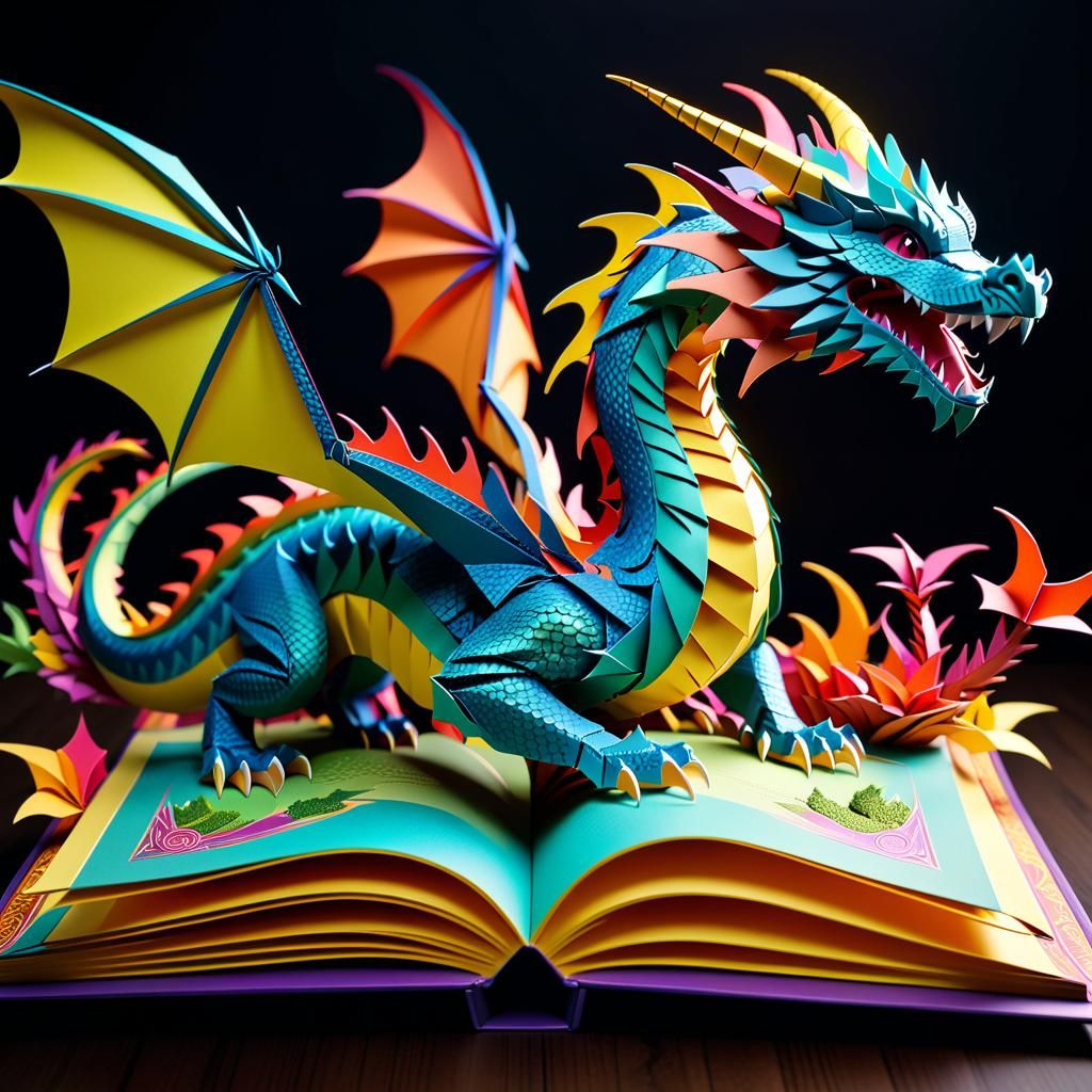 Dragon Pop-Up Book in Origami Style