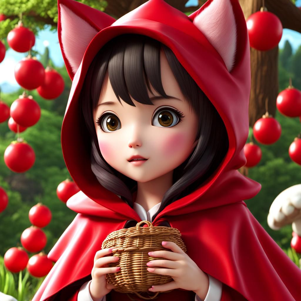 Kawaii Red Riding Hood: 3D Anime Cartoon