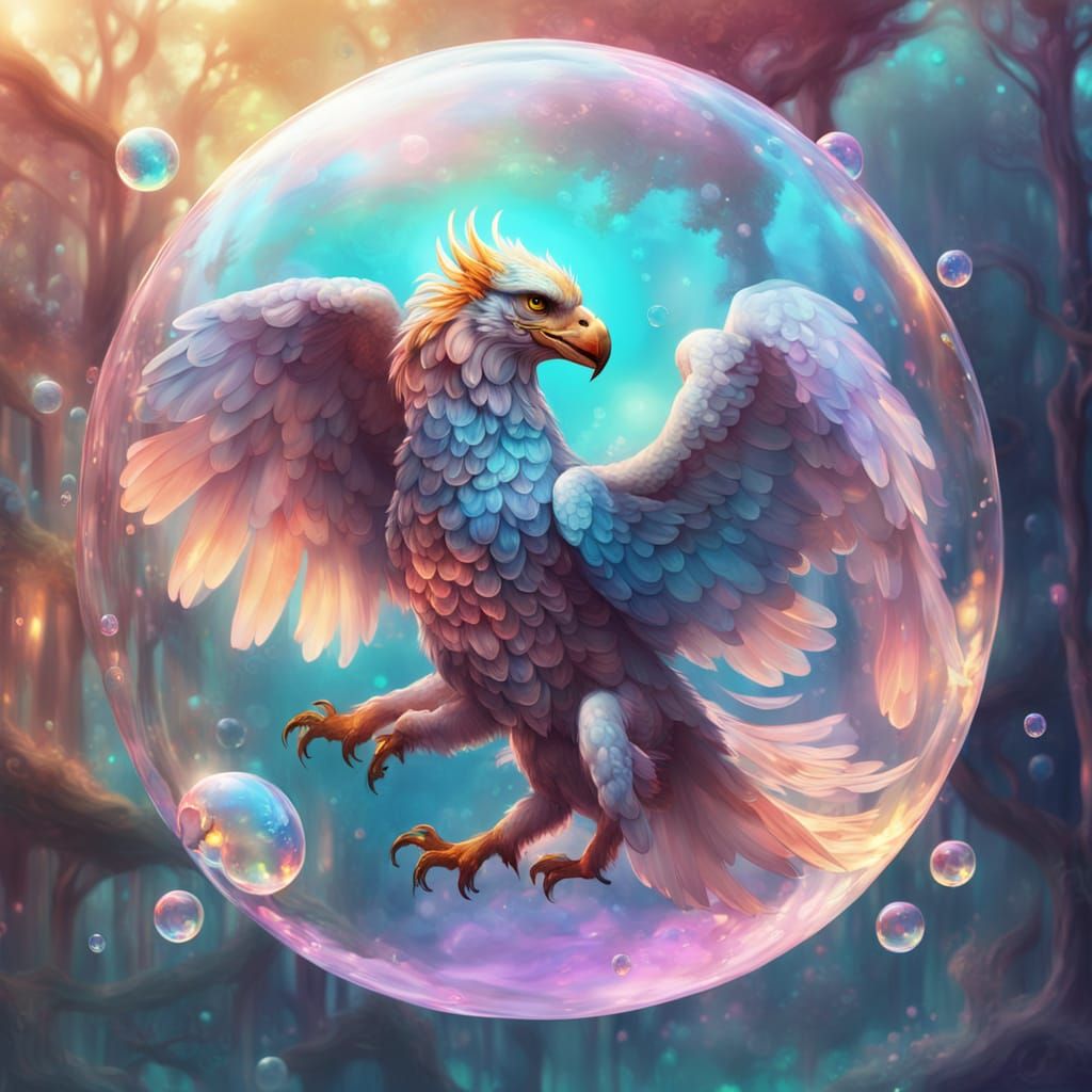 Griffin in Iridescent Bubble: Fantasy Digital Art