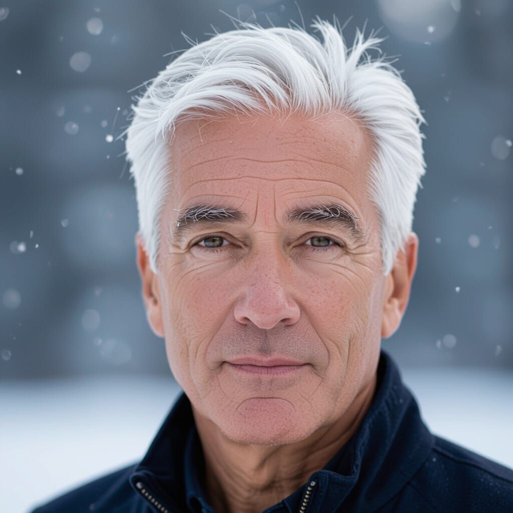 Snowy Portrait of a Man with White Hair