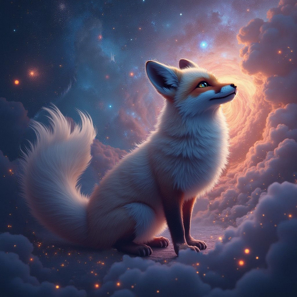 Cosmic Nine-Tailed Fox Galaxy Portrait in Matte Painting