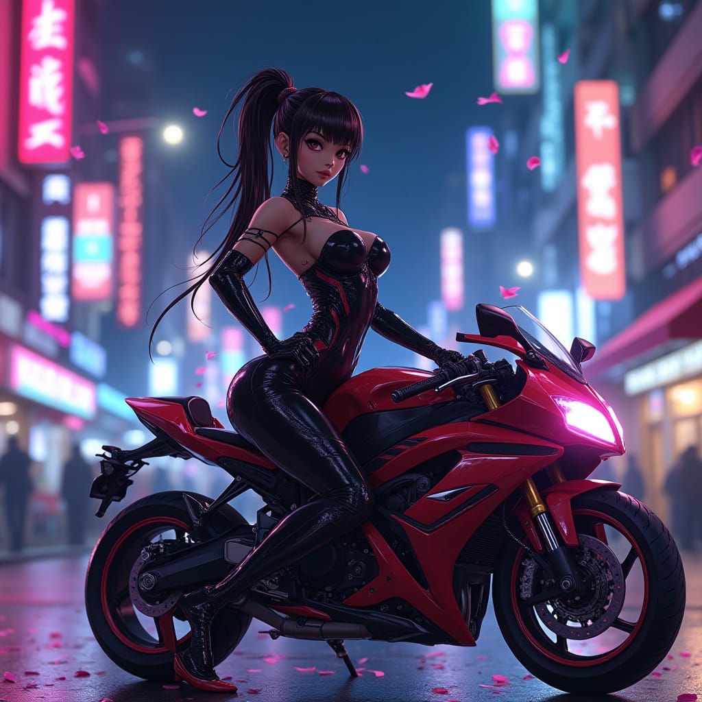 Anime Woman in Cyberpunk City with Neon Lights