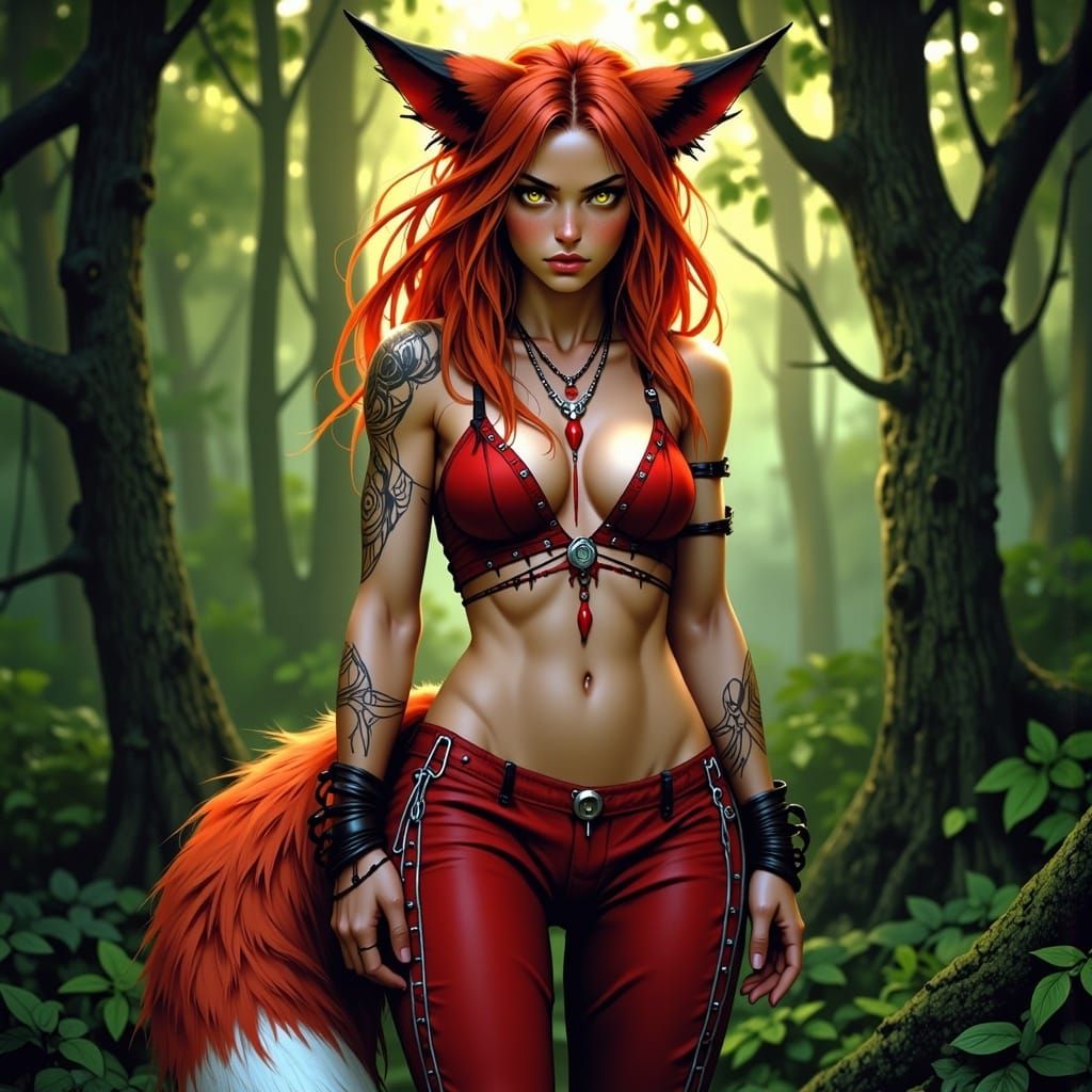 Fox-Themed Anime Villainess in Misty Forest