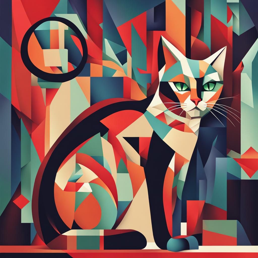Christmas Cat in Cubist Geometric Style
