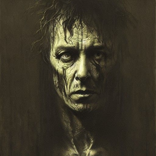 Horror Portrait of Bipolar Disorder in Engraving Style