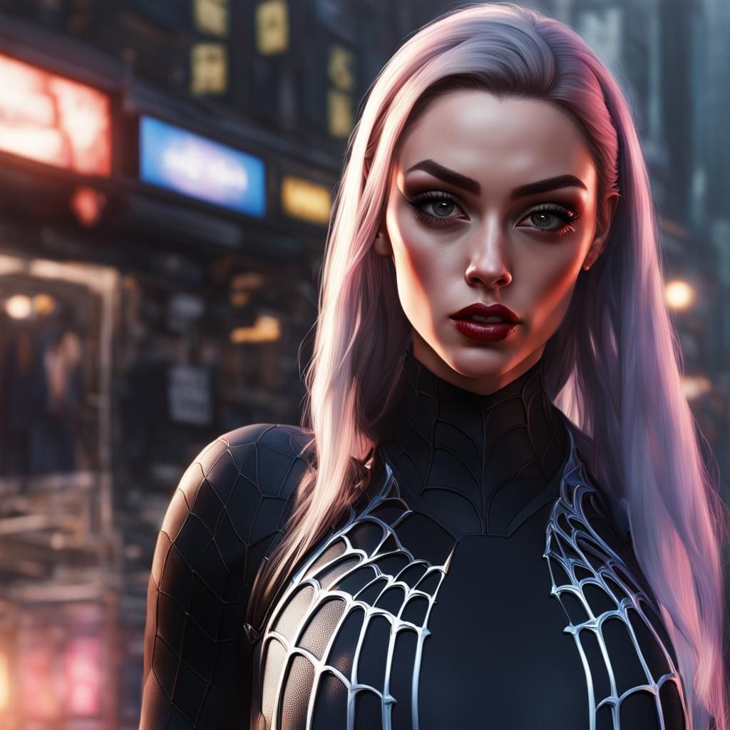 Hyperrealistic Portrait of Girl in Spider-Girl Outfit