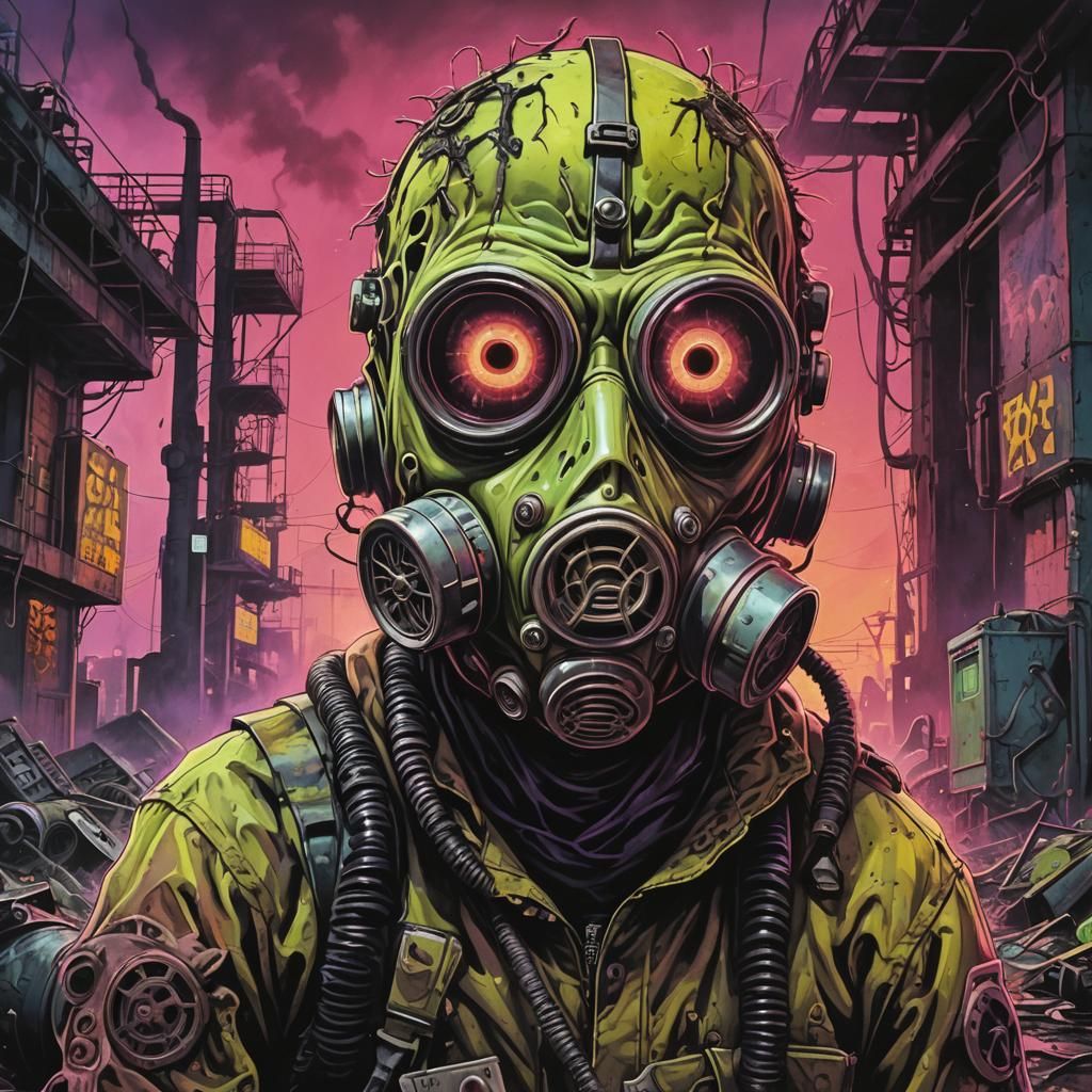 Dystopian Apocalypse Scene in Neon Hues