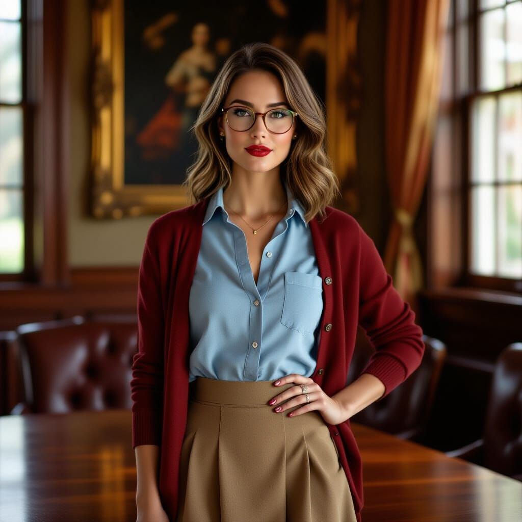 Confident Woman Presenter in Rembrandt Style