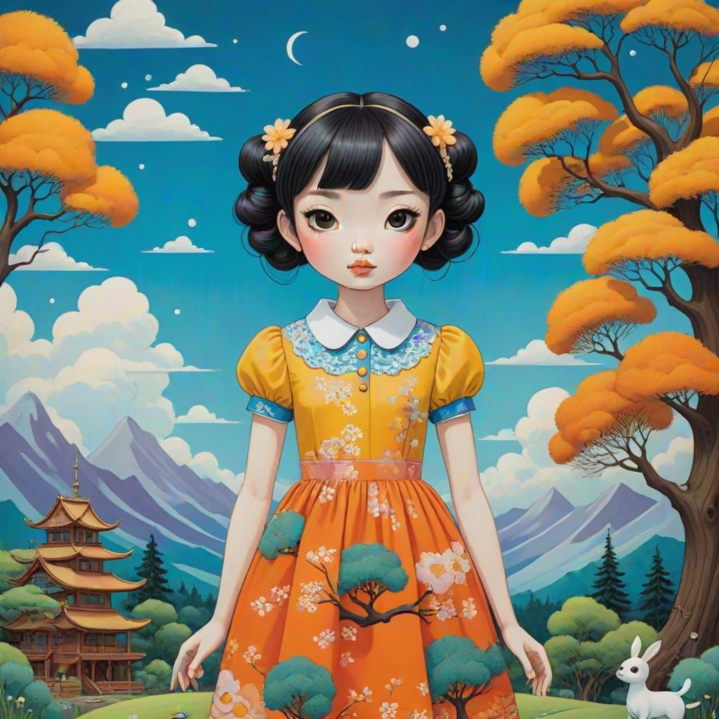 Elegant Doll in Whimsical Paradise