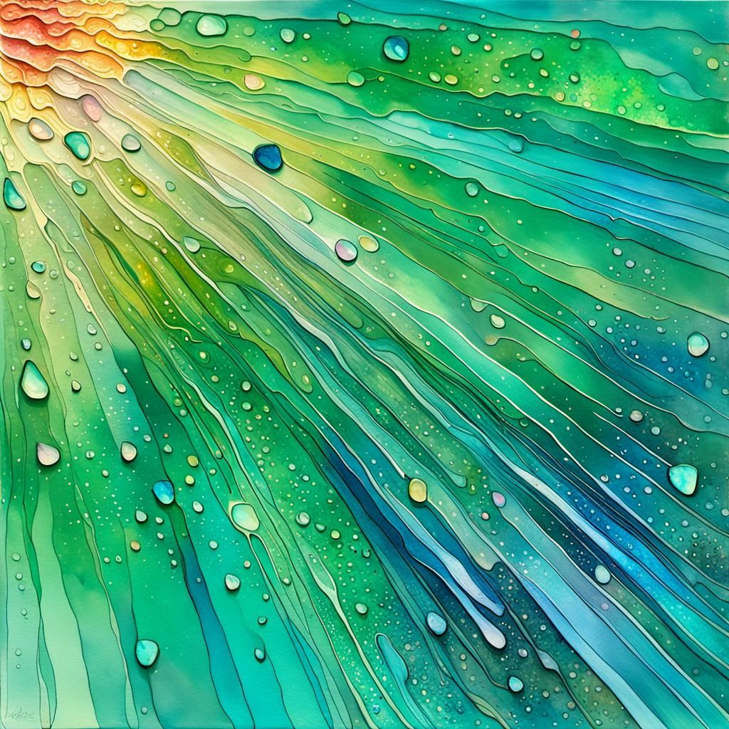 Abstract Alcohol Ink Celestial Splatter Sage Green, Rainbow Sunrays, Partial Abstraction : 3d Shading, Alcohol Ink Dewdr...