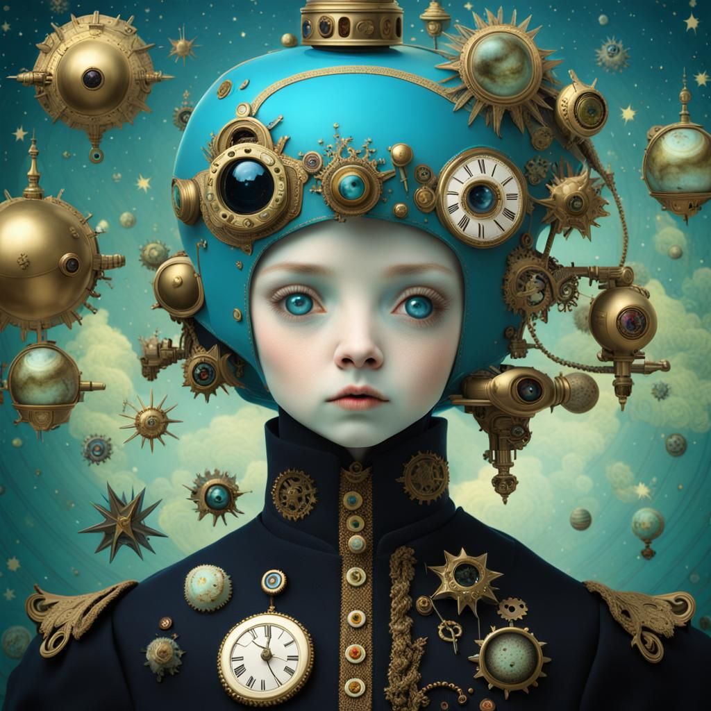 Surreal Steampunk Portrait with Clockwork Cosmos