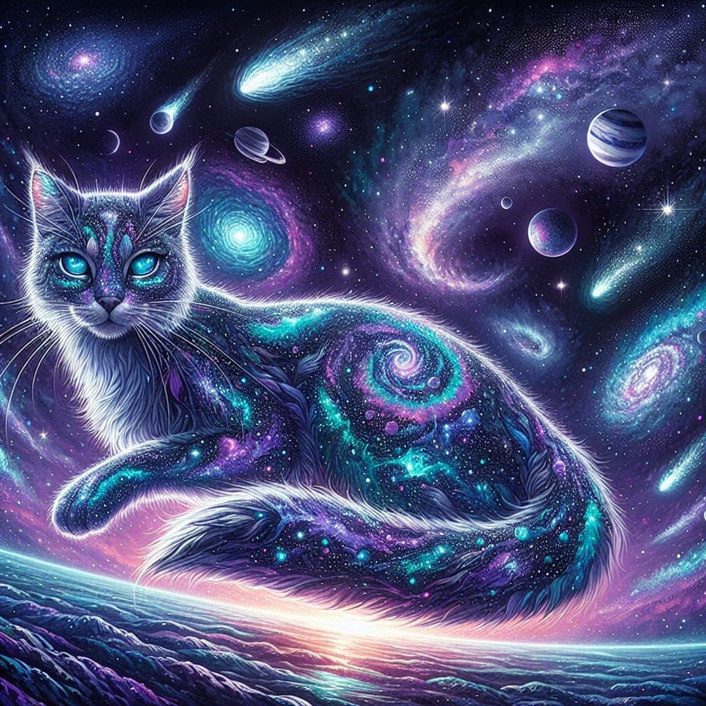 Celestial Cat Drifting Among the Starlight