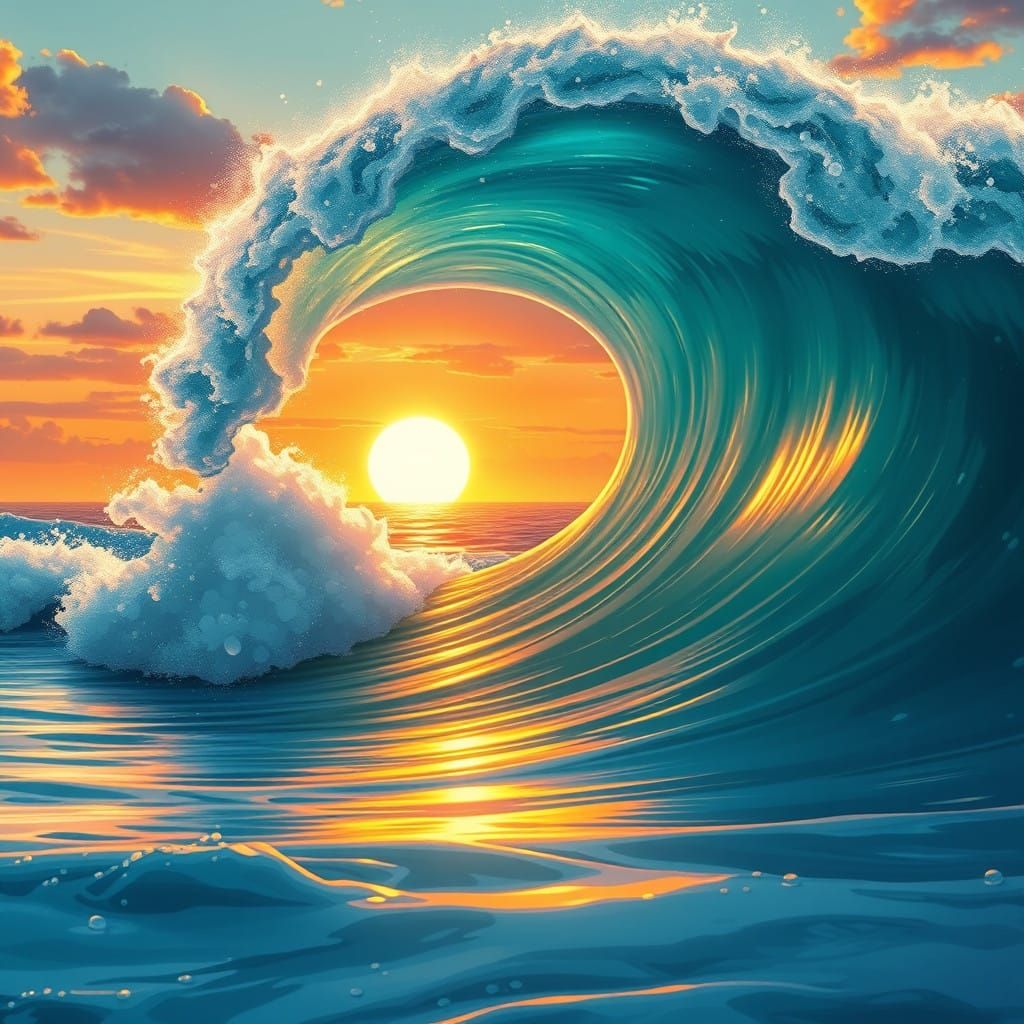 Vibrant Sunset Circle Wave on Serene Beach