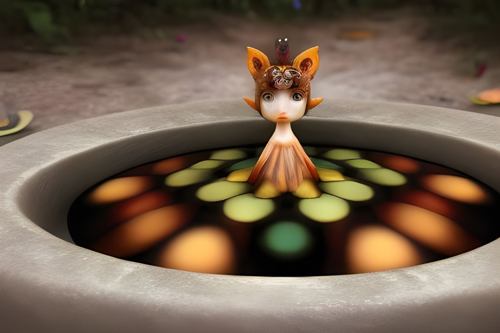 Anthropomorphic Statues Around Campfire, Hyperrealistic 3D