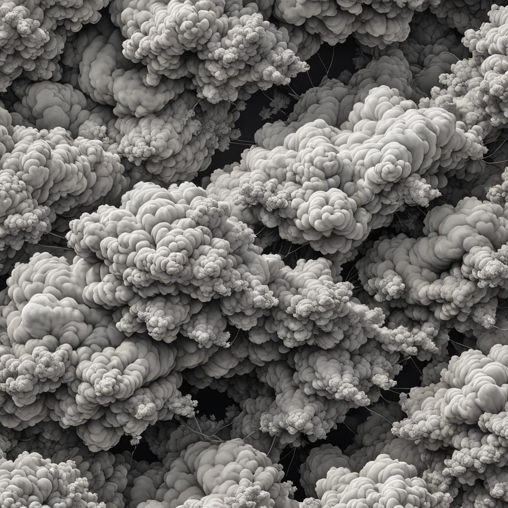 Intricate Fractal Clouds in Detailed Line Drawing