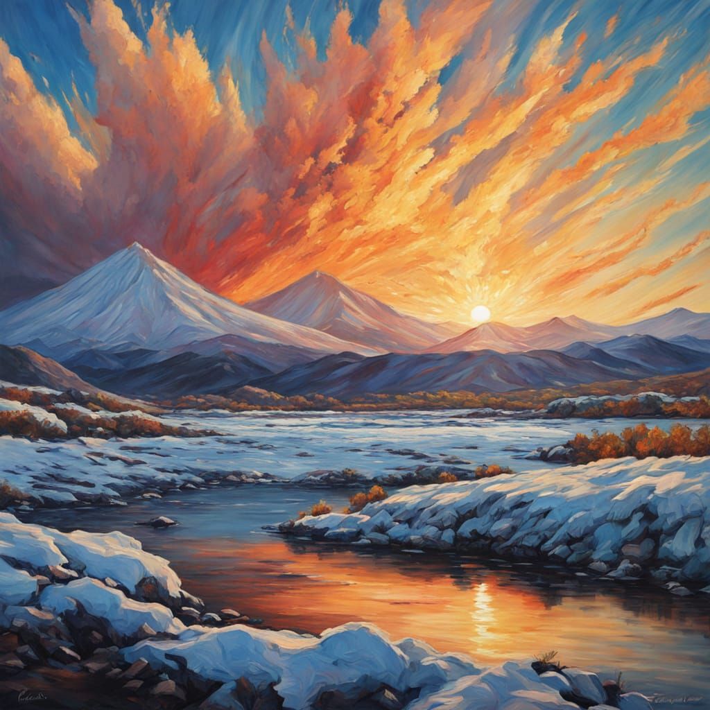 Breathtaking Volcanic Light Pillar on Snow-Covered Etna in H...