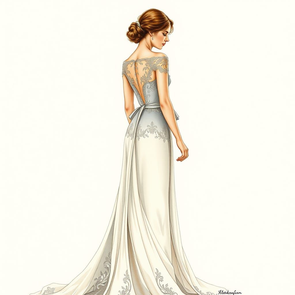 1900s Elegant Gown Vintage Fashion Illustration