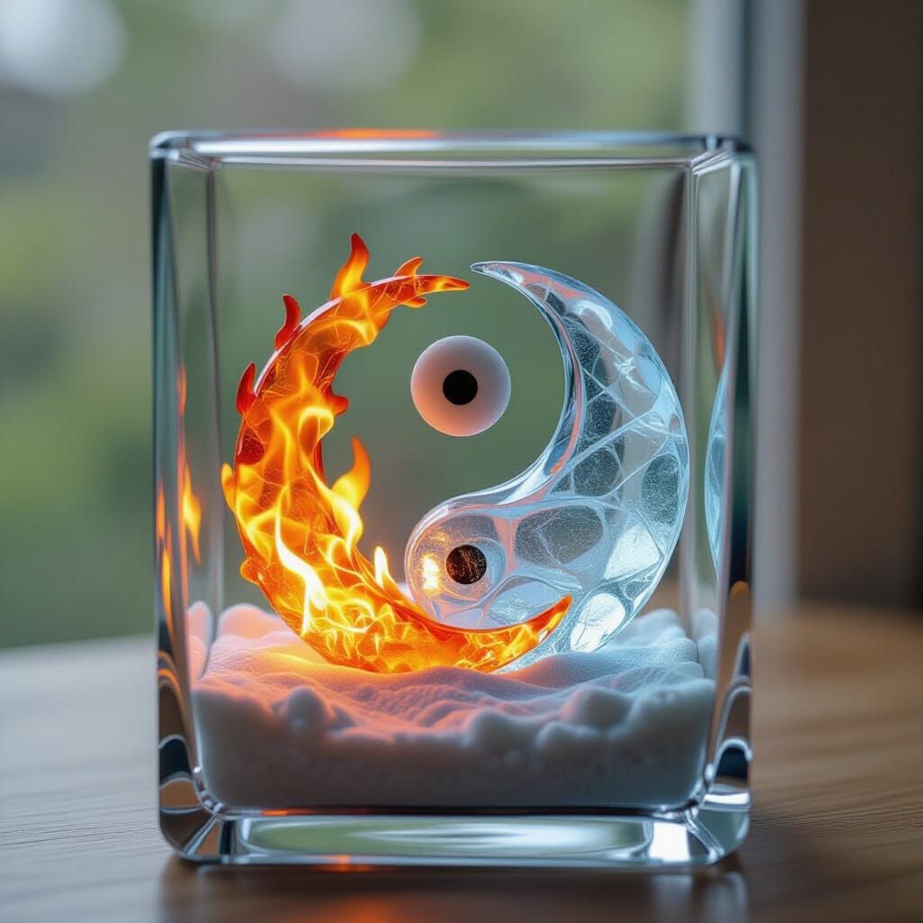 Detailed Clay Art: Fire and Ice Ying Yang Terrarium