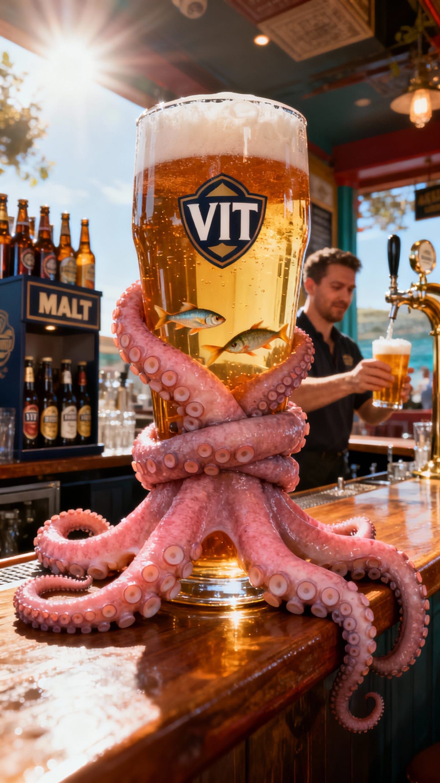 Giant "VIT" Beer Glass Embraced by Octopus Tentacles
