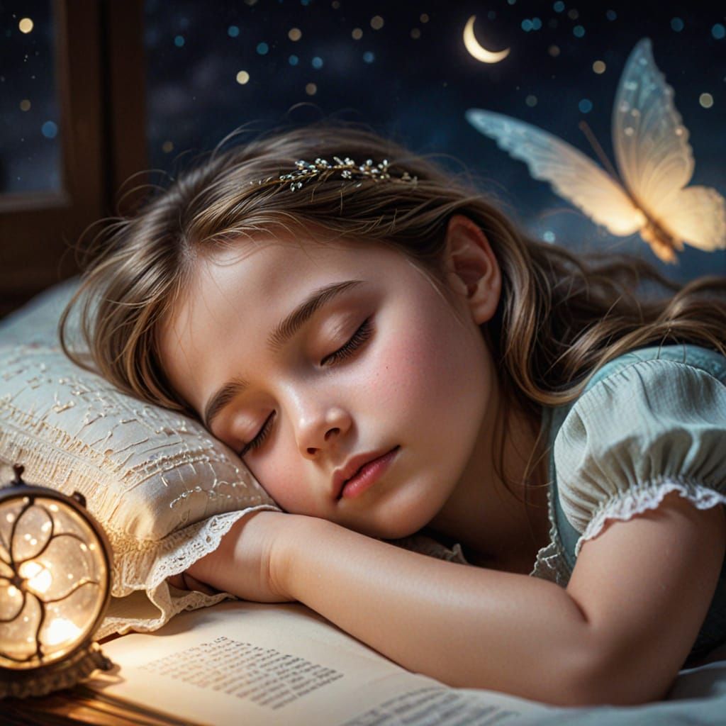 Enchanting Fairy Tale: Sleeping Girl in Moonlight