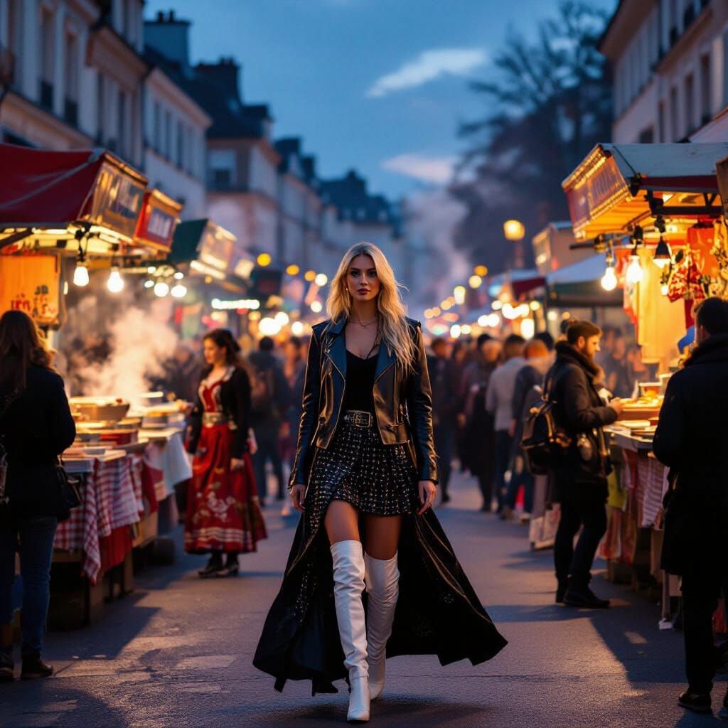 Vibrant Street Festival at Dusk in Impressionist Style