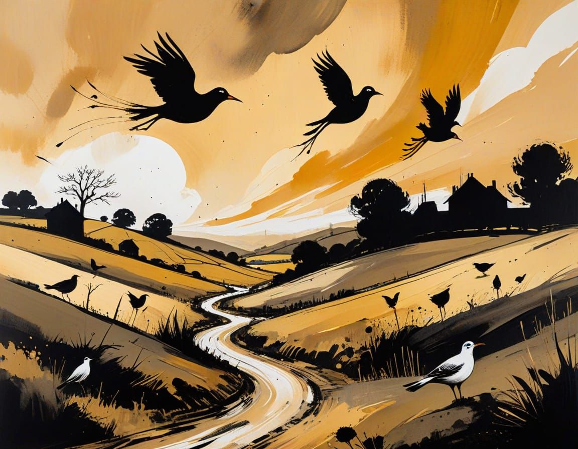 Expressionist Landscape with Birds in Francis Bacon Style