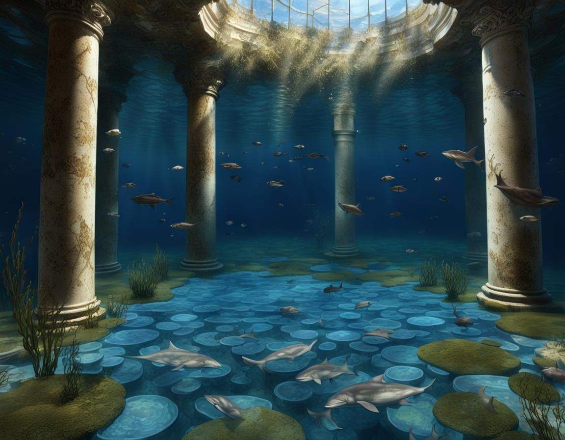 Underwater Ancient Greek Ruins with Sea Life