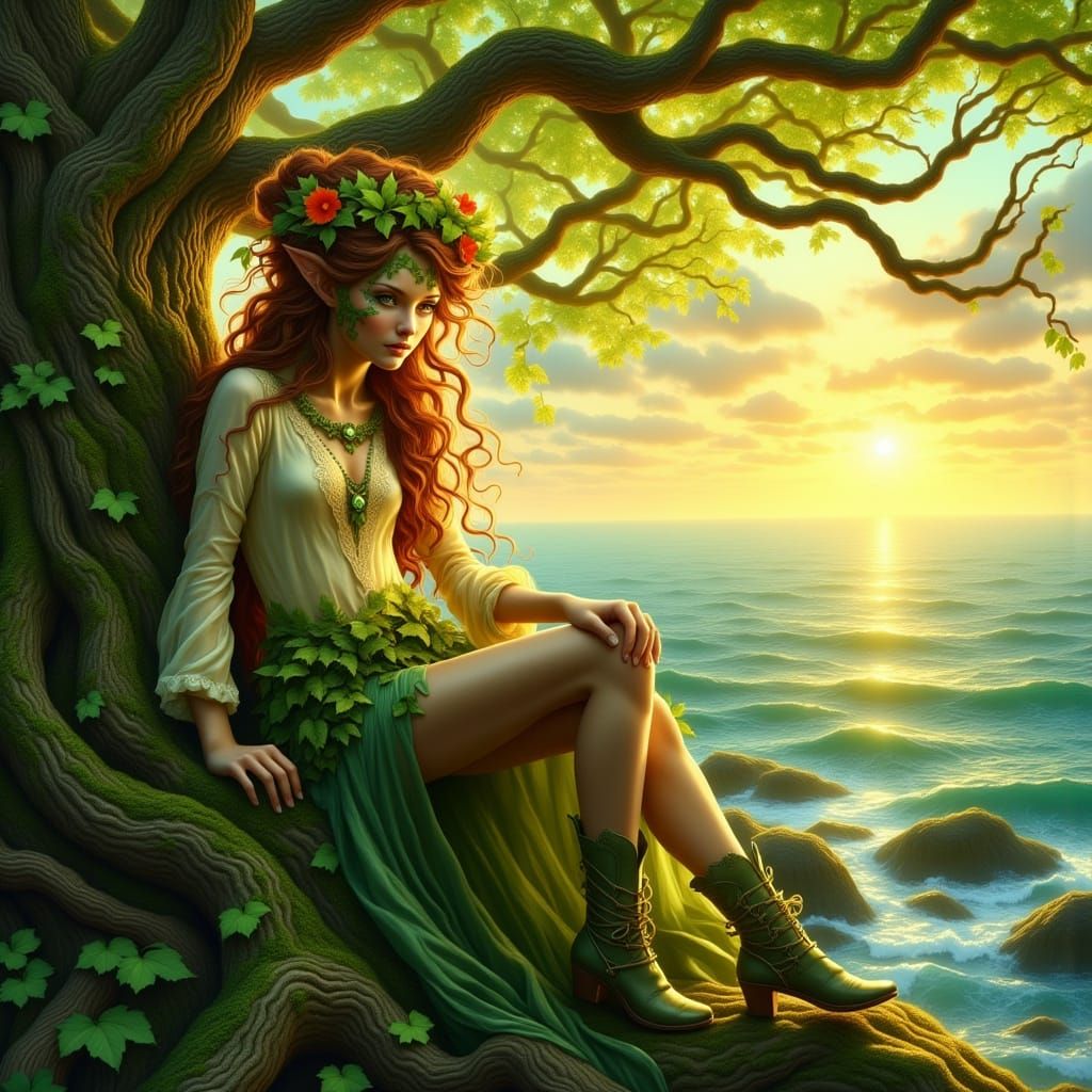 Ethereal Dryad Portrait in Golden Hour Sunlight