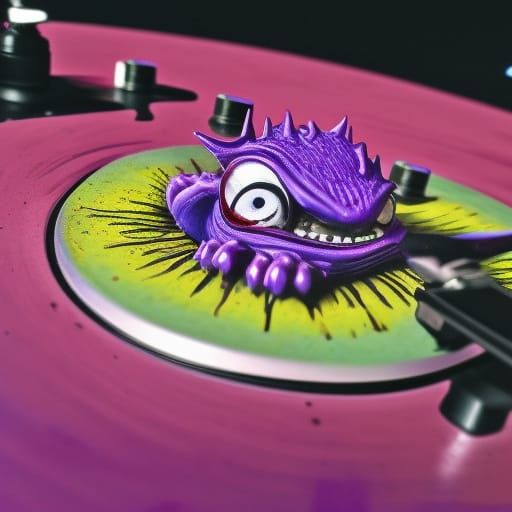 Purple Monster Steps on Turntable: Splash Art