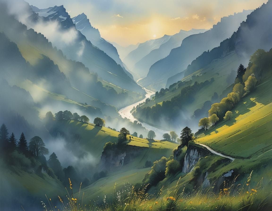 Bernese Oberland Gorge in Gentle Evening Light