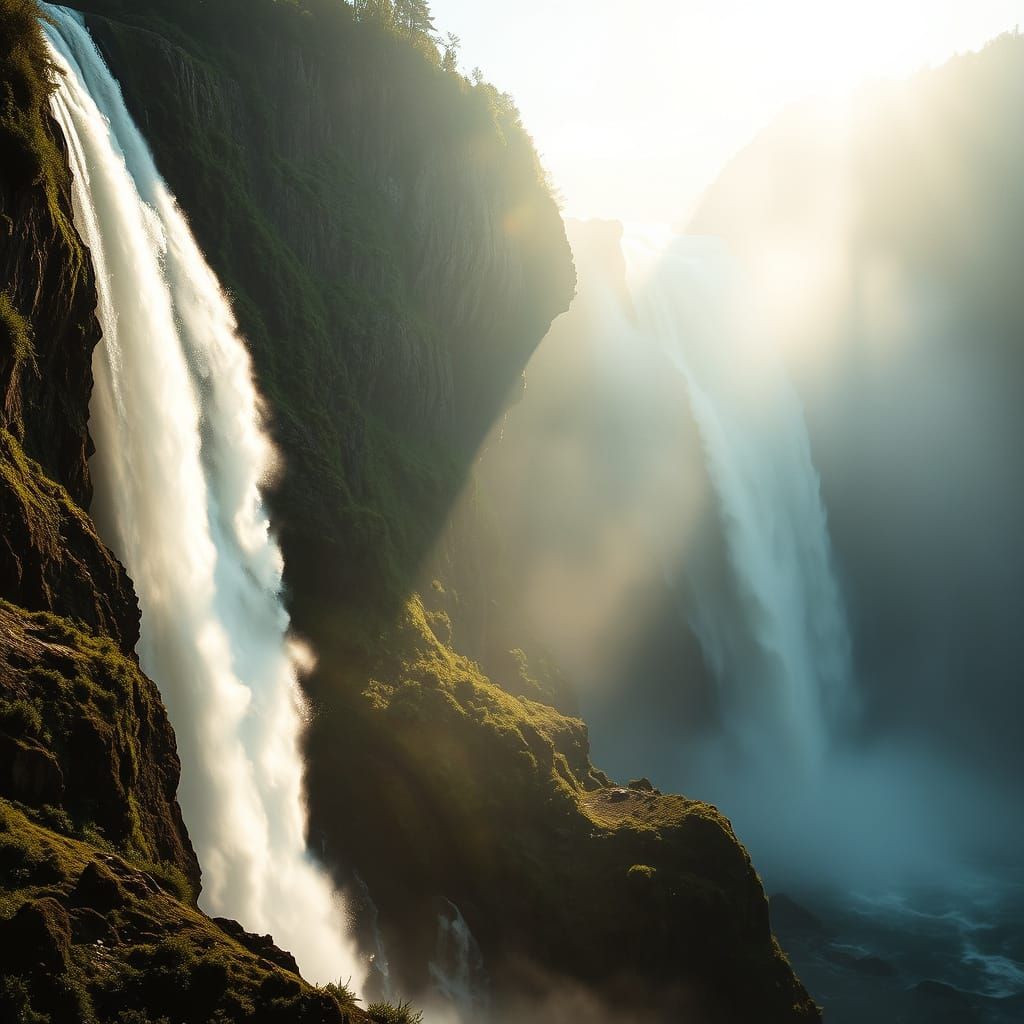 Majestic Emerald Waterfall in Cinematic Style