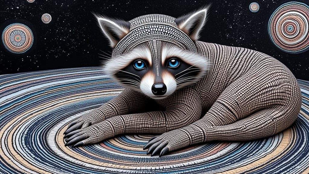 Cosmic Raccoon Mandala Floating Above Earth
