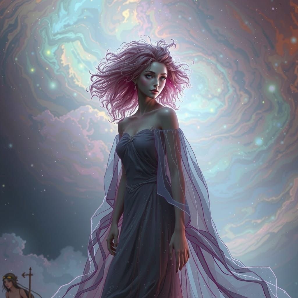 Feminine, Ethereal Being Embarks on Afterlife Journey