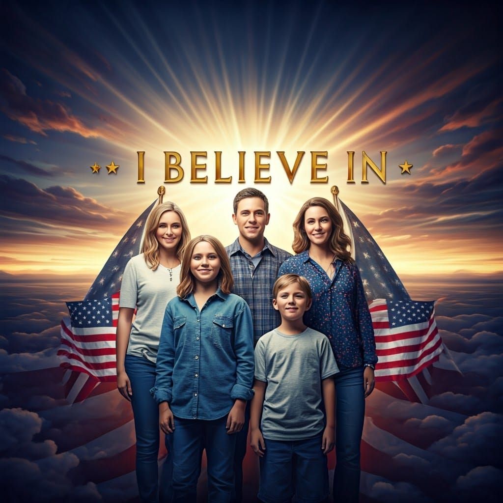 Patriotic Family Portrait with Christian Symbolism